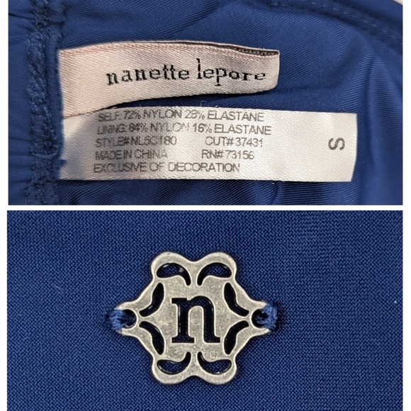 Nanette Lepore 2-Piece Bikini Swimsuit Triangle Top Beaded Costa Del Sol Navy S - Picture 14 of 16